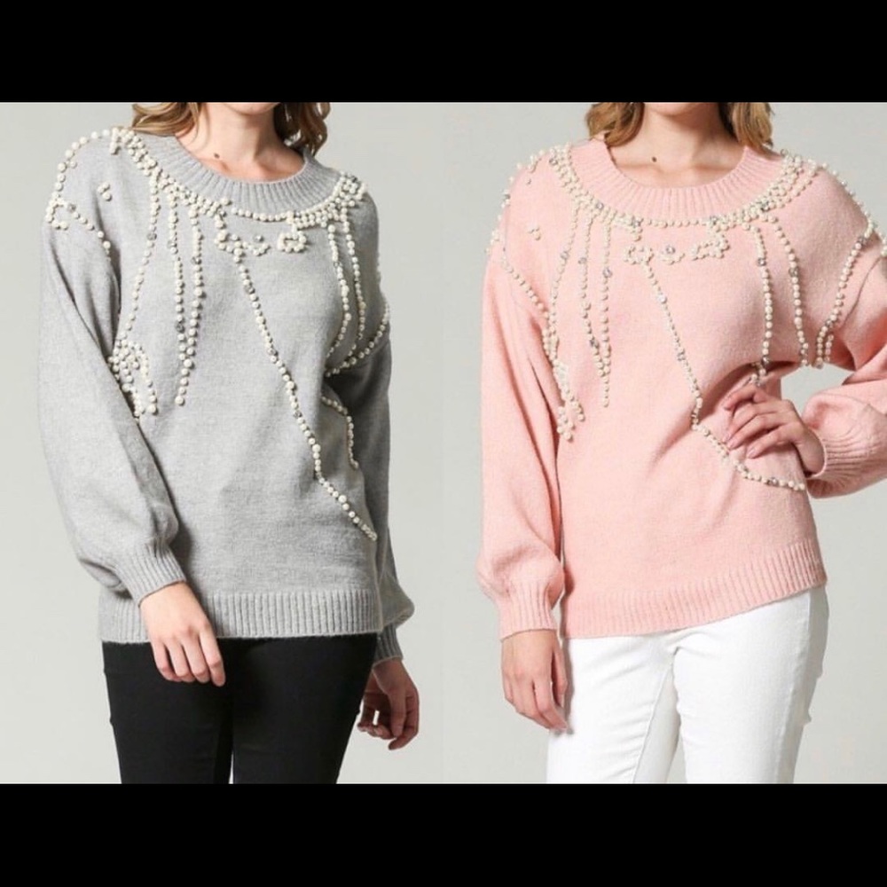 Pearl embroidery sweater